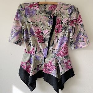 Vintage 90’s rayon floral‎ peplum shirt sleeve top M